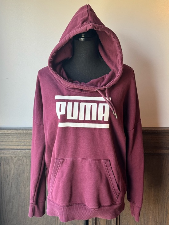 Puma Sweaters - Puma Maroon Pullover Hoodie with White Logo Large